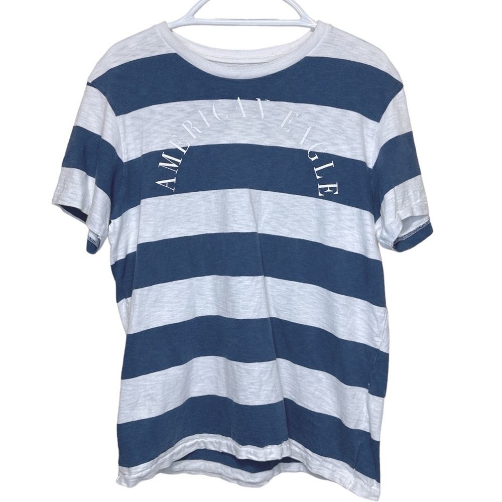 American Eagle Striped Shirt Blue White Size M Coastal Preppy Casual